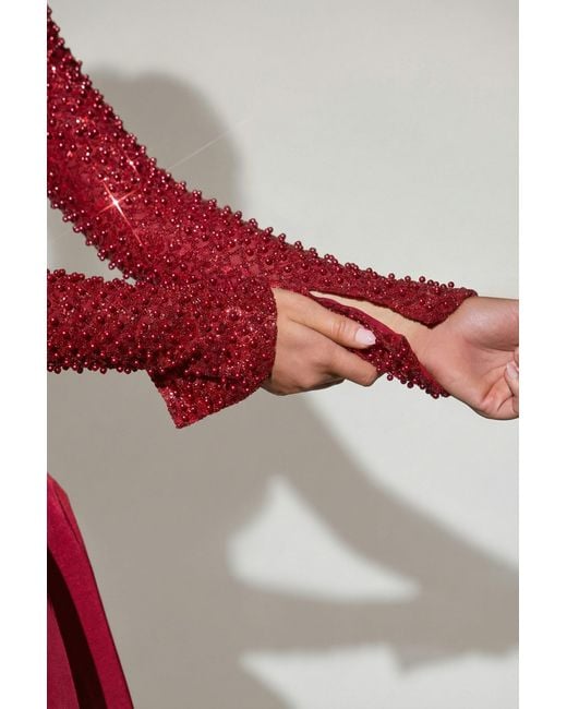 Oh Polly Red Embellished Bubble Hem Mini Dress