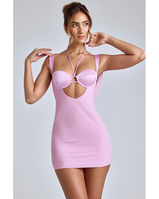 Oh Polly Pink Cowl-Neck A-Line Mini Dress