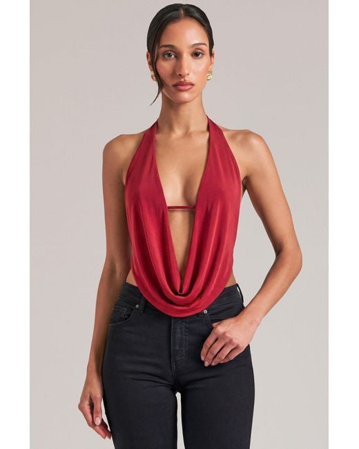 Women's Red Draped Cowl Top