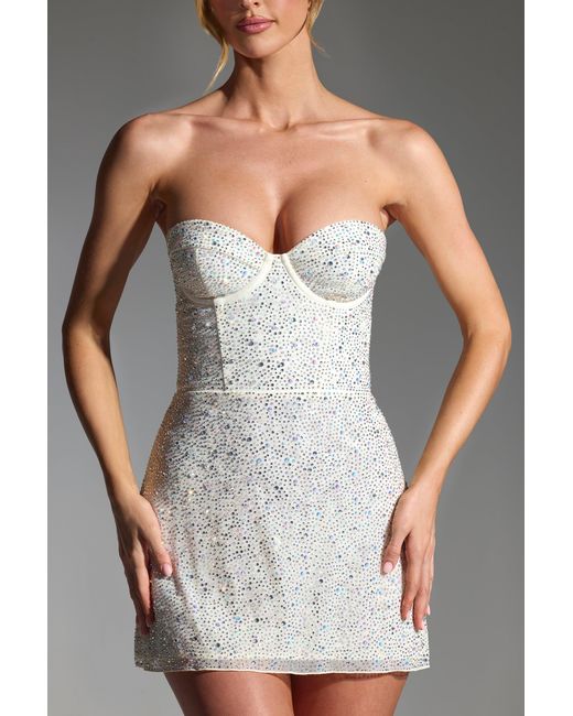 Oh Polly White Embellished Strapless Corset Mini Dress
