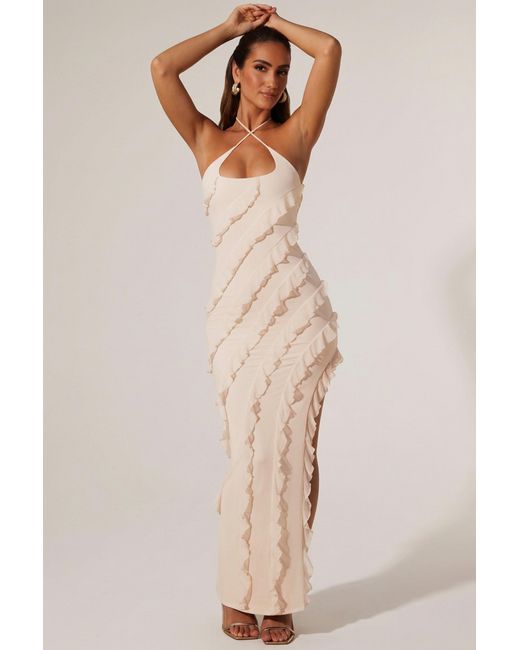 Oh Polly White Cross Strap Ruffle Floor Length Dress