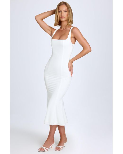 Oh Polly White Lace-Trim Midaxi Dress