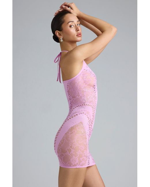 Oh Polly Pink Embellished Halterneck Mini Dress