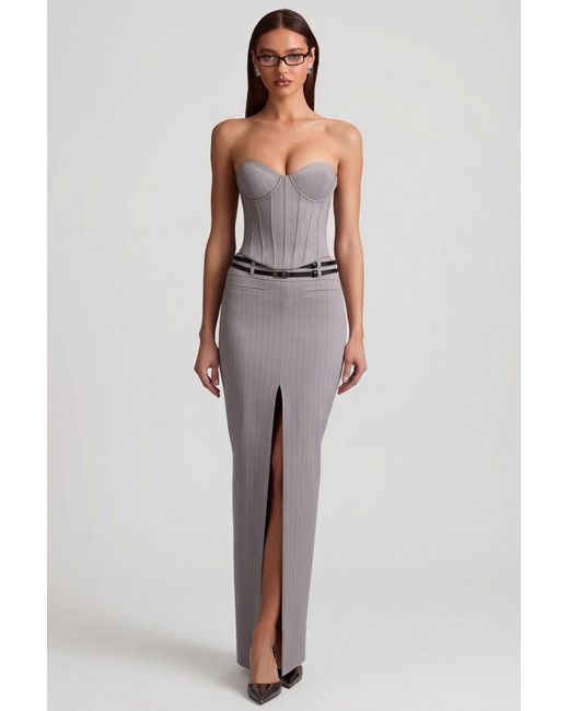 Oh Polly Gray Pinstripe Low-Rise Maxi Skirt