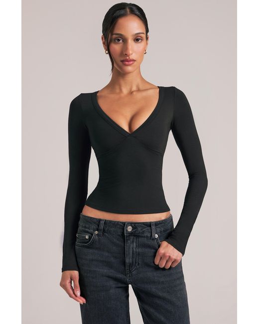 Oh Polly Black V-Neck Long-Sleeve Top