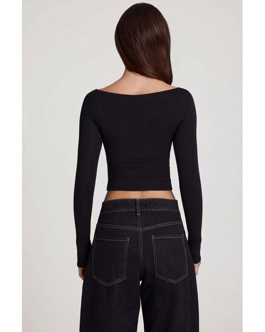 Oh Polly Black Modal Boat-Neck Long-Sleeve Top