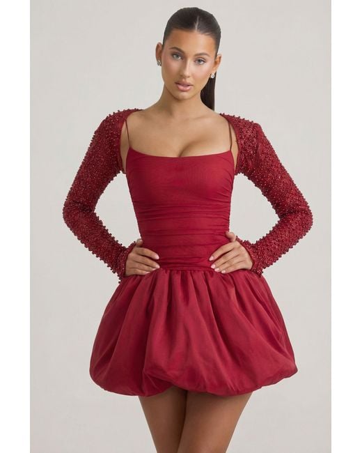 Oh Polly Red Embellished Bubble Hem Mini Dress