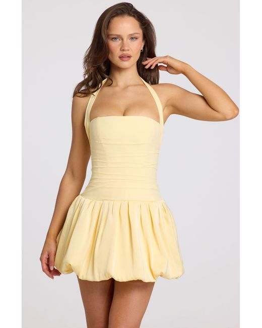 Oh Polly Yellow Halterneck Lace-Up Bubble Hem Corset Micro Mini Dress
