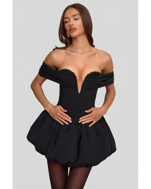 Oh Polly Black Off-Shoulder Layered Bubble Hem Corset Mini Dress