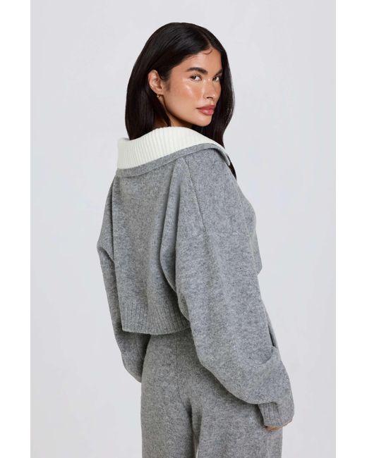 BO+TEE Gray Soft Knit Layered Collar Cropped Jumper