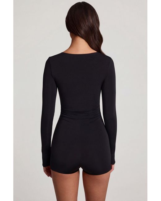 Oh Polly Black Soft Jersey Sweetheart Long-Sleeve Mini Playsuit