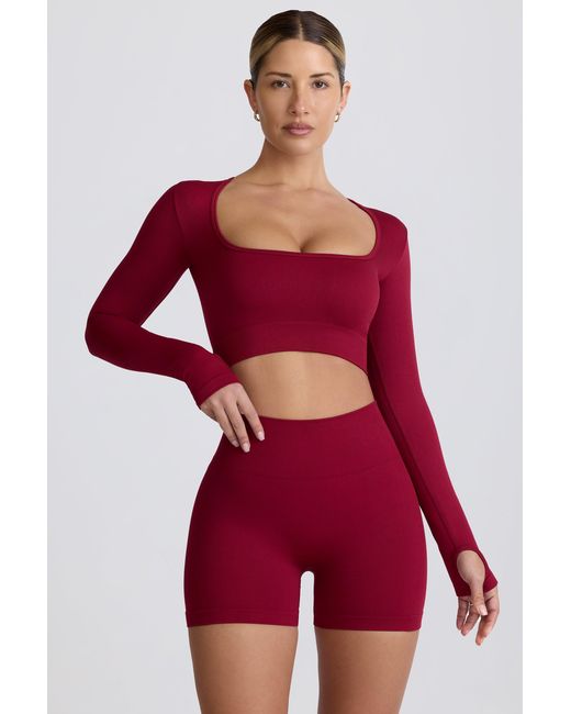 BO+TEE Red Super Sculpt Seamless Long-Sleeve Crop Top