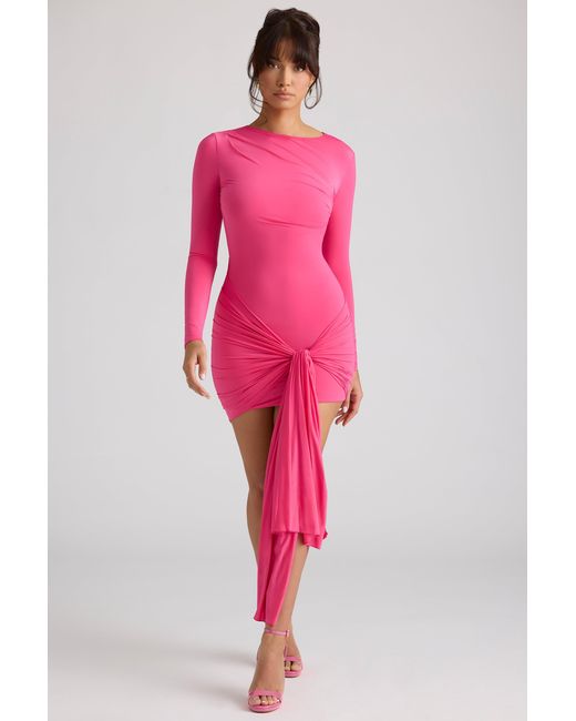 Oh Polly Pink Long Sleeve Draped Mini Dress