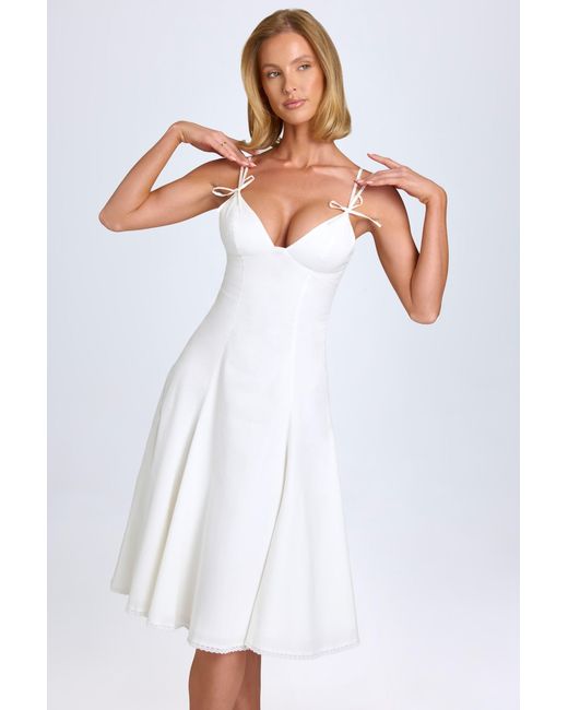 Oh Polly White Bow-Detail A-Line Midi Dress