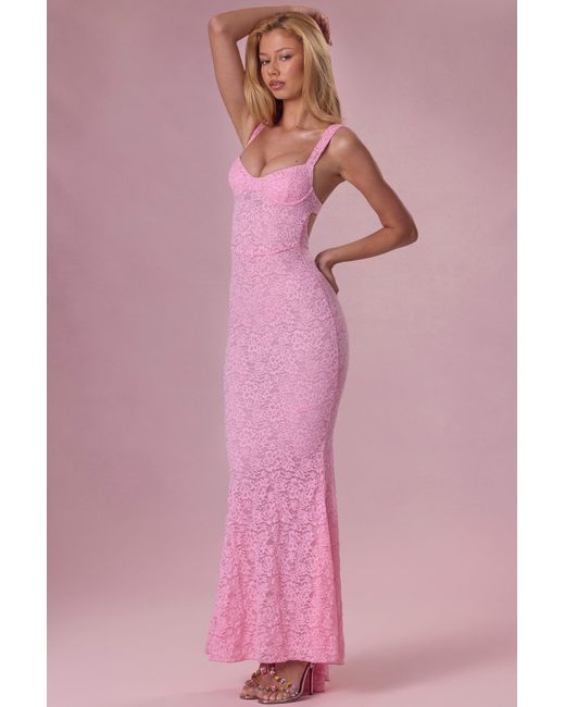 Oh Polly Pink Lace Sweetheart-Neck Gown