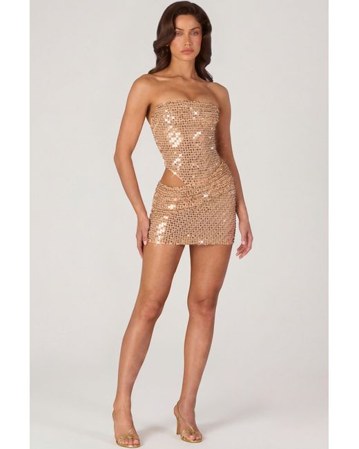Oh Polly Metallic Embellished Cut-Out Mini Dress