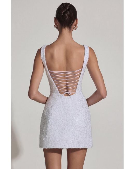 Oh Polly White Embellished Structured A-Line Mini Dress