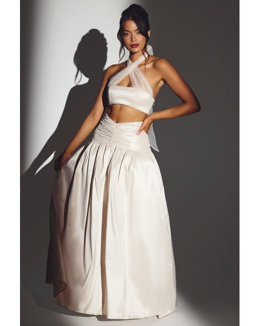 Oh Polly White Woven Twill Voluminous Maxi Skirt