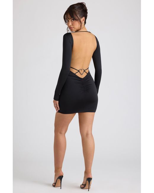 Oh Polly Black Long Sleeve Sweetheart Neckline Mini Dress