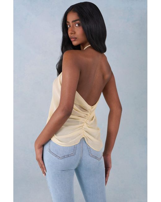Oh Polly Yellow Halterneck Open-Front Top