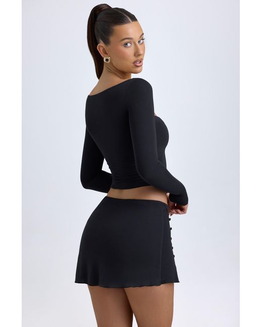 Oh Polly Black Modal Button-Detail Low-Rise Mini Skirt
