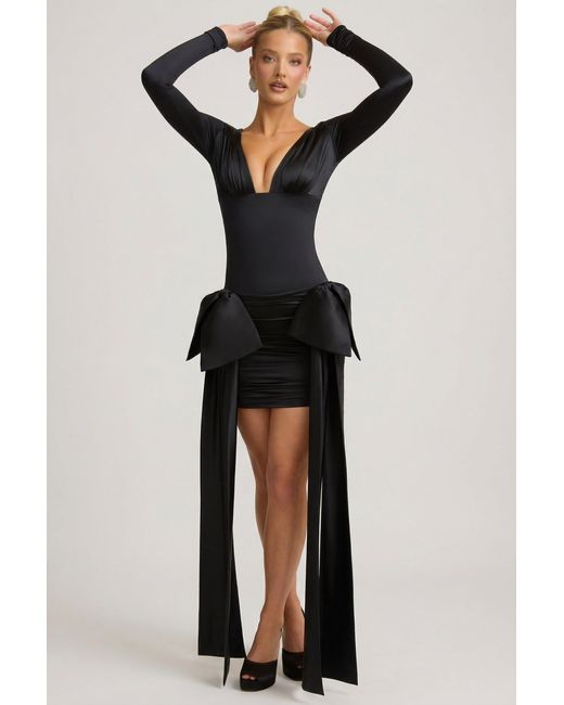 Oh Polly Black Bow-Detail Ruched Mini Dress