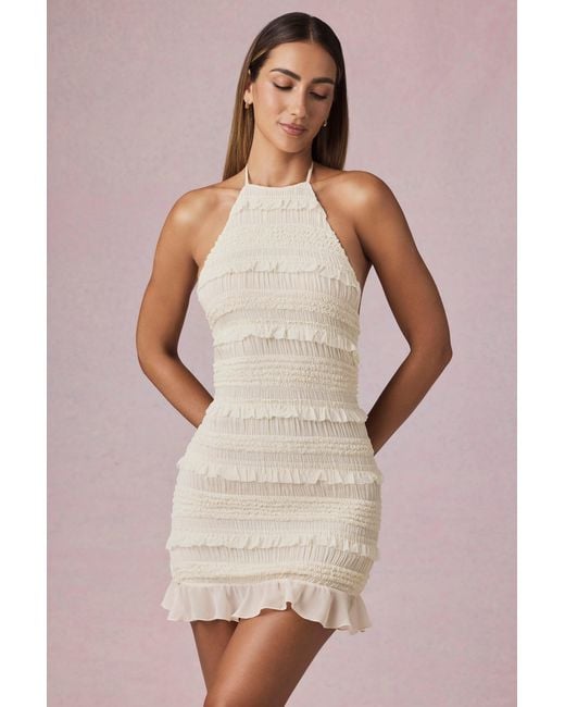Oh Polly White Ruffled Backless Halterneck Mini Dress