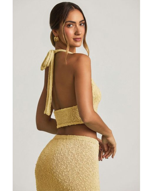 Oh Polly Yellow Bouclé Halterneck Crop Top
