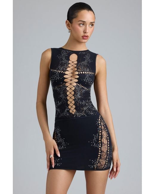 Oh Polly Black Embellished Mid-Rise Mini Skirt