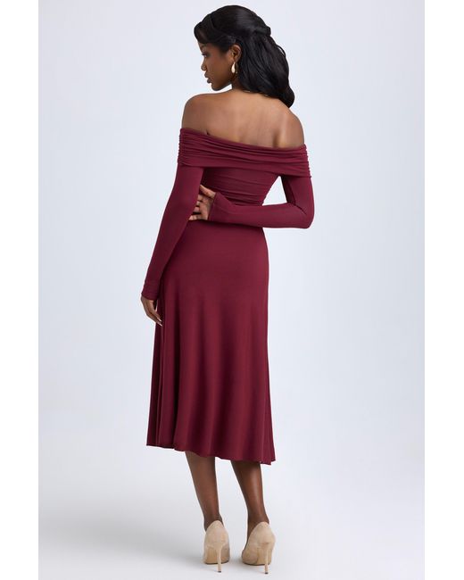 Oh Polly Red Modal Off-Shoulder Ruched Midaxi Dress