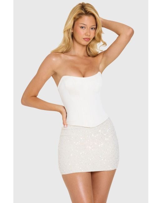 Women's White Embellished Skirt Corset Mini Dress