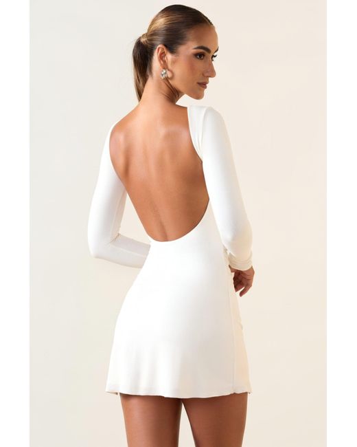 Oh Polly White Modal Ruched Open-Back Mini Dress