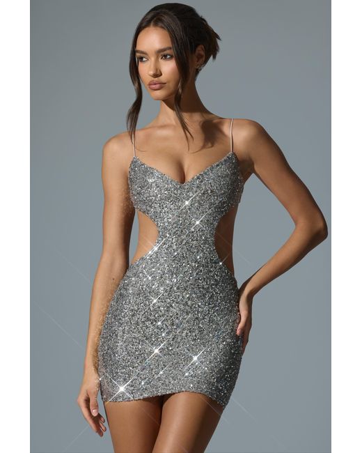 Oh Polly Metallic Embellished Cut-Out Mini Dress