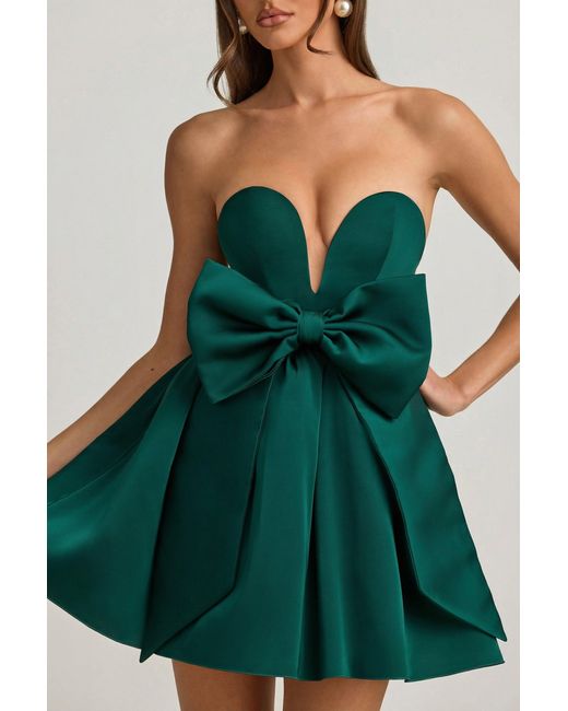 Oh Polly Green Bow-Detail Corset Mini Dress