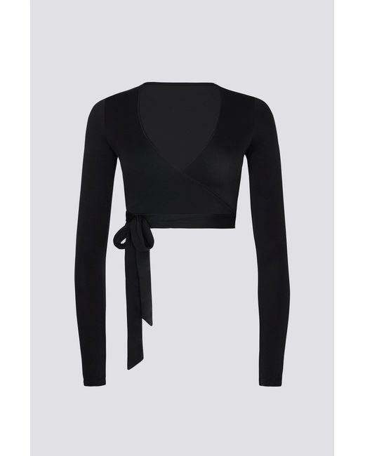 BO+TEE Black Soft Jersey Wrap Crop Top