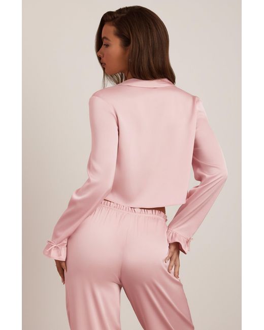 Oh Polly Pink Ruffle-Trim Cropped Pyjama Top