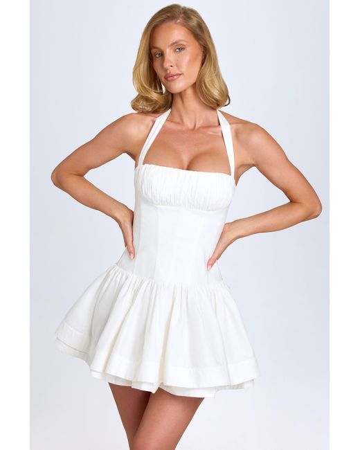 Oh Polly White Ruched Halterneck Mini Dress