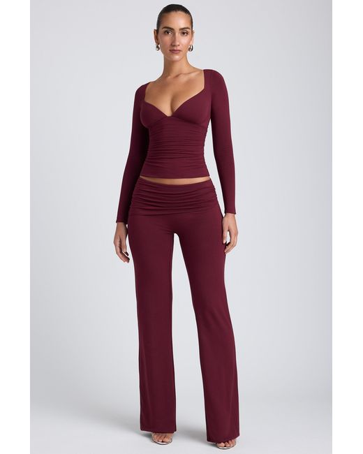 Oh Polly Purple Mid-Rise Straight-Leg Trousers