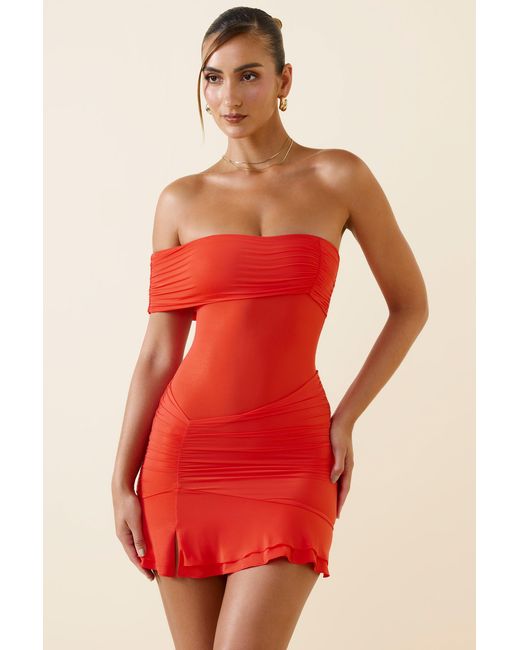 Oh Polly Red Asymmetric Ruched One-Shoulder Mini Dress
