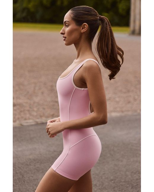 BO+TEE Pink Soft Active Backless Contrast Unitard