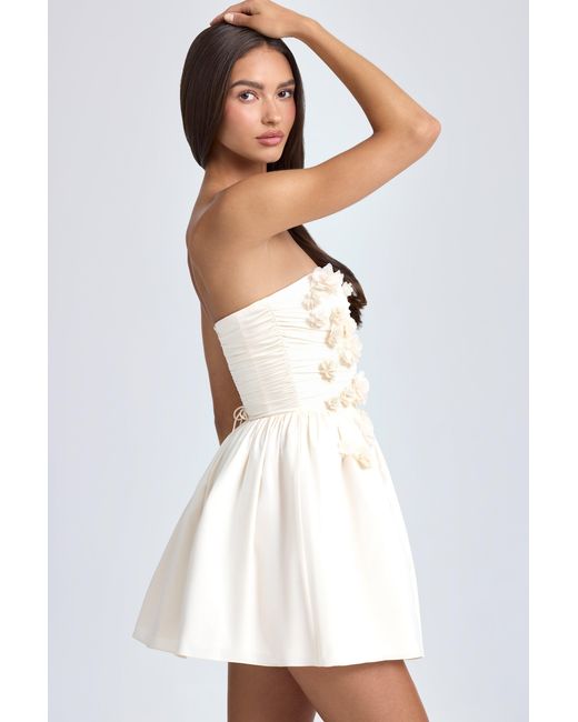 Oh Polly White Bandeau Floral-Appliqué Corset Mini Dress