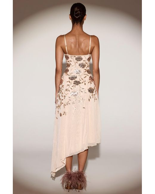 Oh Polly Metallic Embellished Soft-Scoop Asymmetric Midaxi Dress