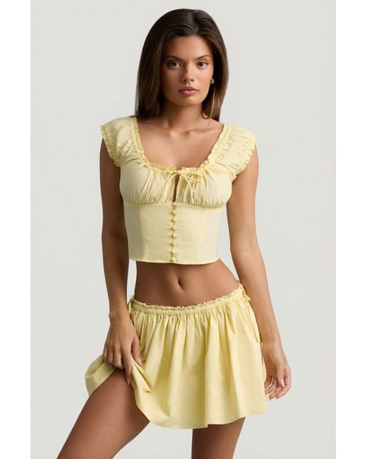 Oh Polly Yellow Ruched Cotton-Poplin Mini Skirt