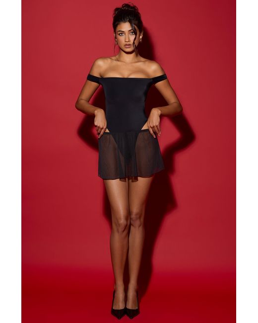 Oh Polly Black Off-Shoulder Layered Mini Dress