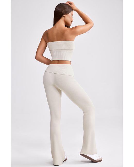 BO+TEE White Chunky Knit Foldover Kick Flare Trousers