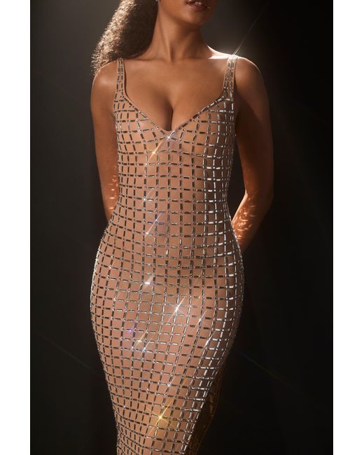 Oh Polly Natural Embellished Open-Back Midaxi Dress
