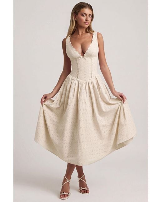Oh Polly White Broderie Anglaise Bow-Detail A-Line Midaxi Dress