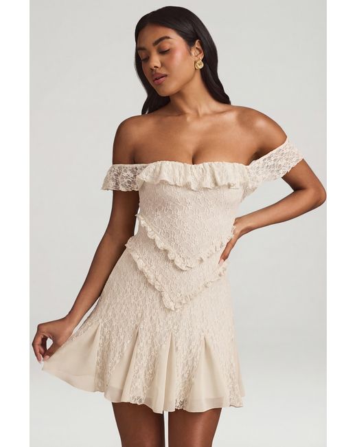 Oh Polly White Off-Shoulder Lace A-Line Mini Dress