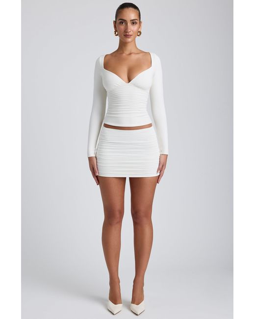 Oh Polly White Modal Ruched Mid-Rise Mini Skirt