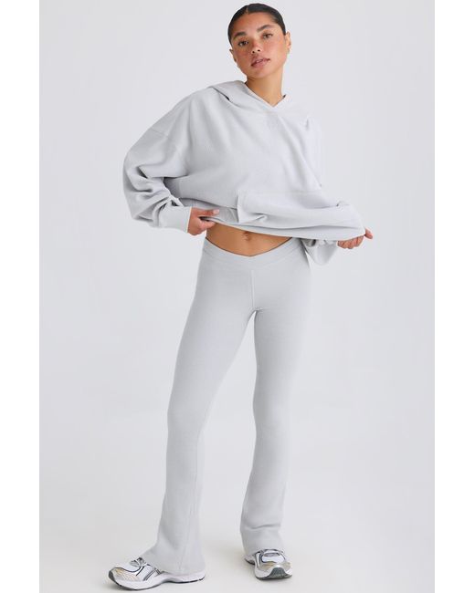 BO+TEE Gray Textured Cotton Jersey Flared Trousers